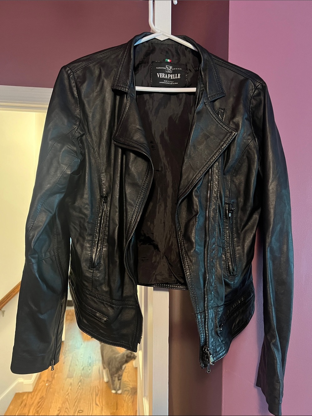 Vera Pelle Black Leather Asymmetrical Zip Jacket
